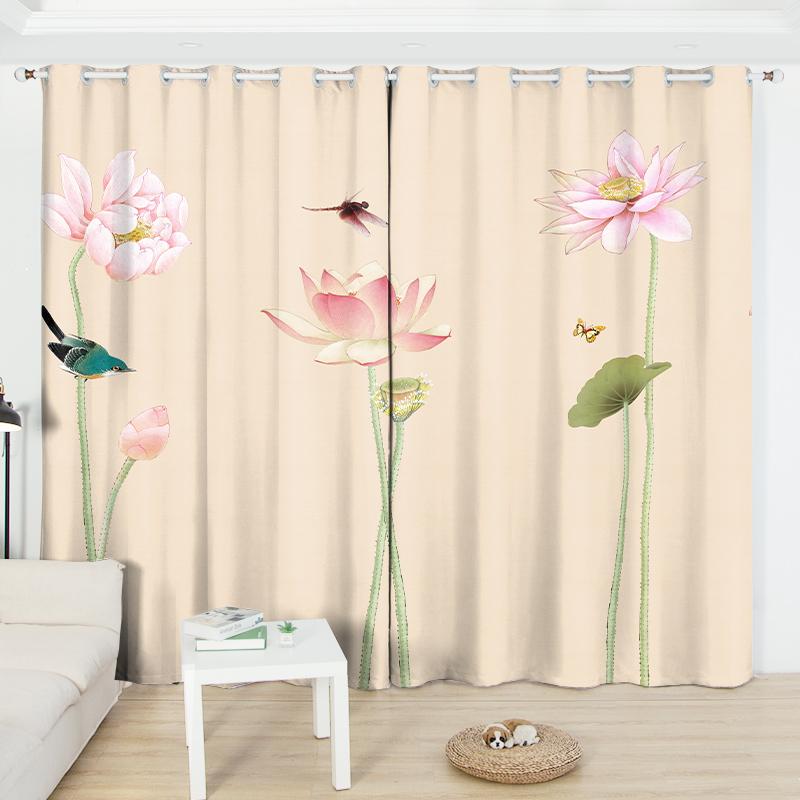 2 шт. Красивые шторы в китайском стиле с абажуром в виде лотоса, 2023 г., новые индивидуальные шторы для спальни, гостиной, плавающие шторы на окнах с люверсами, распродажа