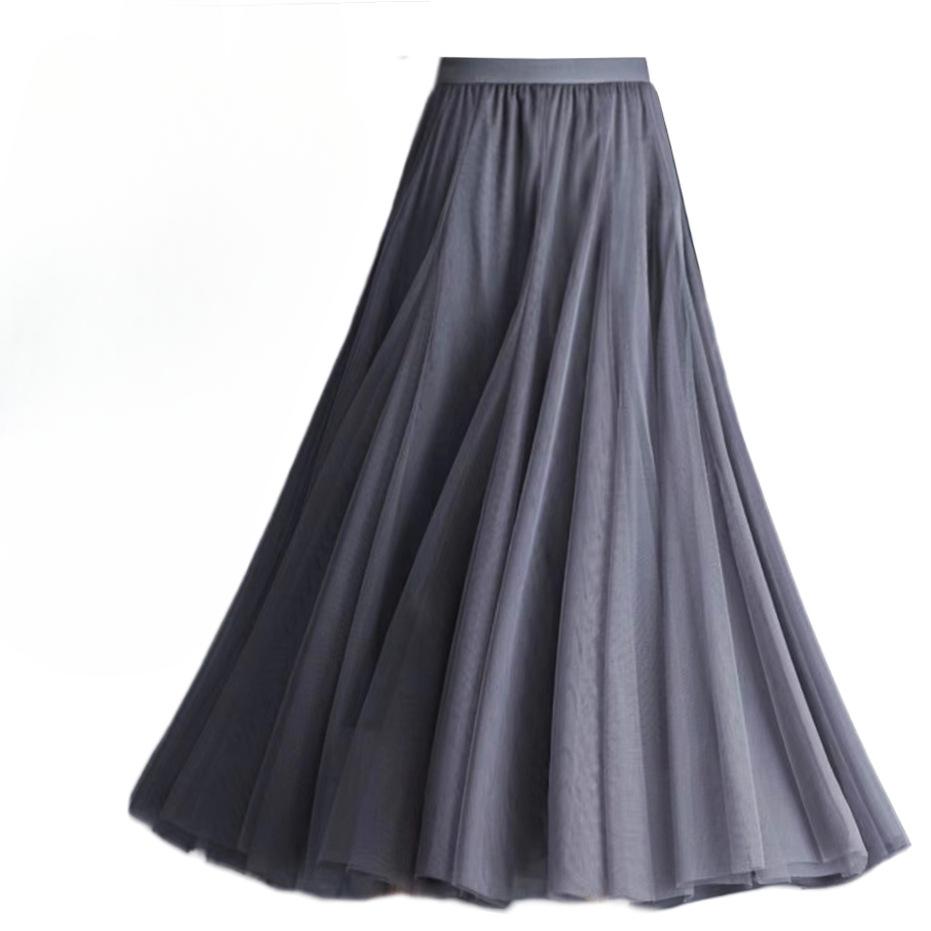 Женская юбка, длинная юбка-качели, тонкая юбка феи с высокой талией до середины тела, танцевальная сетчатая юбка