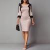 Women Autumn and Winter Tie Shoulder Three Quarter Sleeve Back Slit Dress