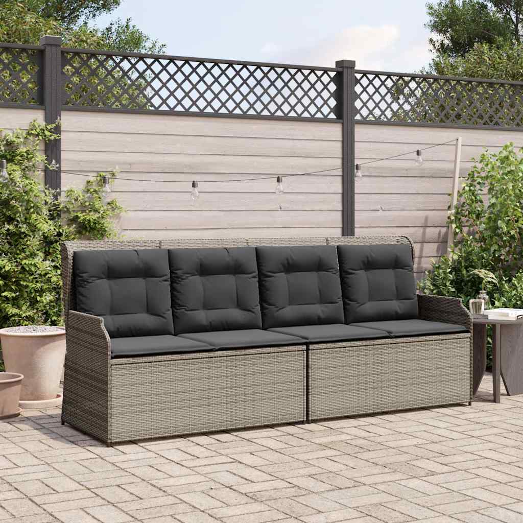 Vidaxl Rozkładana Ławka Ogrodowa Z Poduszkami, Szara, Polirattan