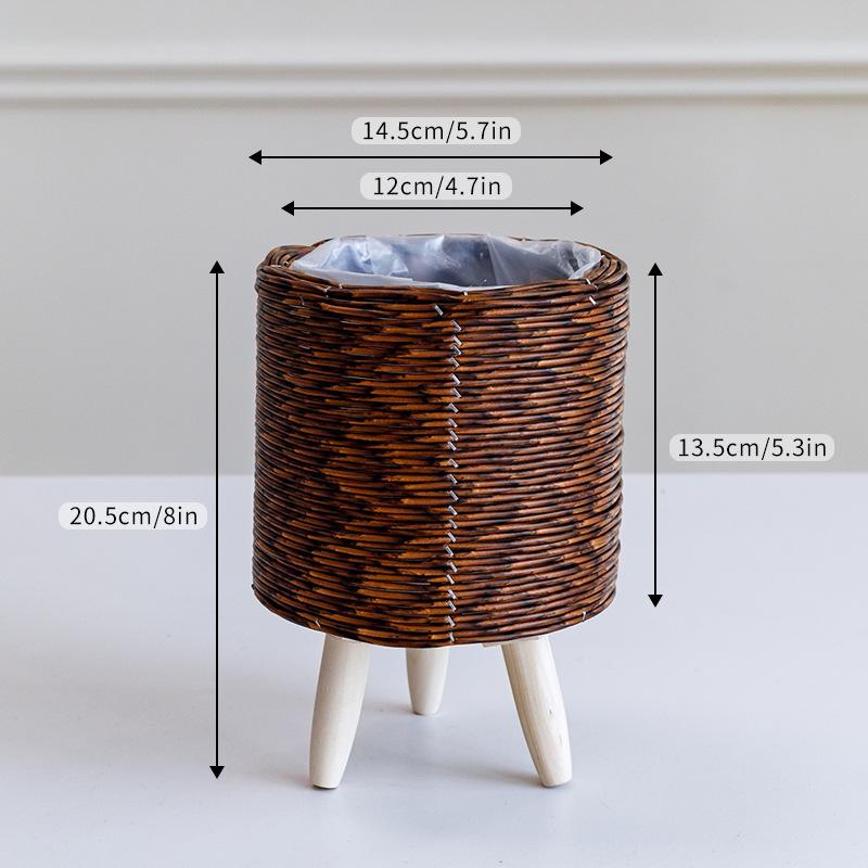 Wicker Triangle Flower Stand: Creative Straw Woven Pot for Succulents and Plants in Living Room or Desktop.