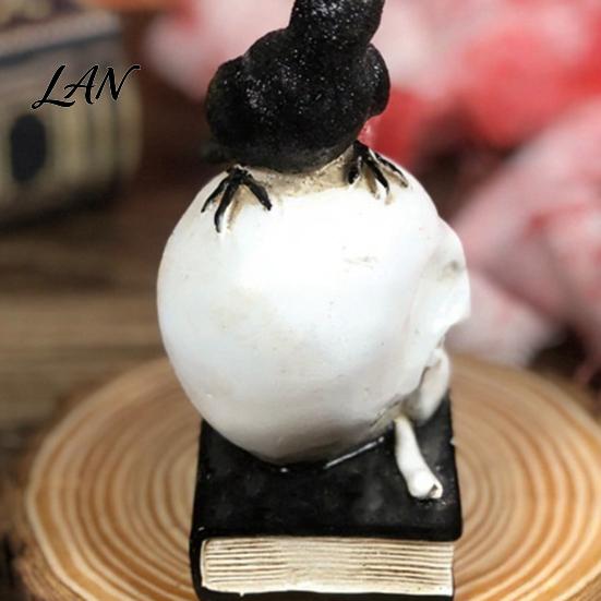 Mysterious Book Shelf Figurine Mystical Raven on Skull Statue, Gothic Crow Perching Resin Skeleton Statue with Book, Spooky Halloween Sculpture