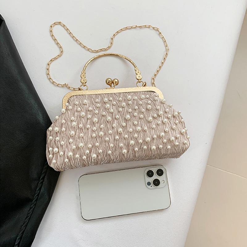 Искусственный жемчуг, инкрустированный бриллиантами, наплечная сумка, сумка-мессенджер на металлической цепочке, дамская банкетная сумка-ракушка, модный вечерний клатч, сумочка KTY