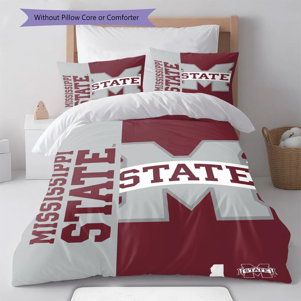 Mississippi State Bulldogs Pattern Bedding Set Quilt Cover Pillowcase Home Decor Gift (1 * duvet cover + 2 * pillowcase, without core)
