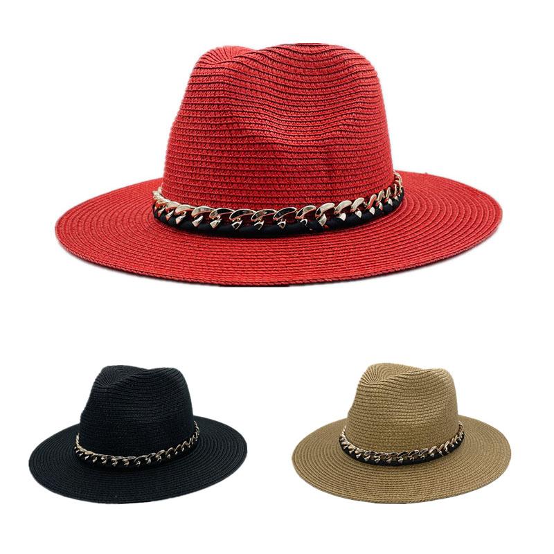 Соломенная шляпа-панама с акриловой цепочкой и большим козырьком