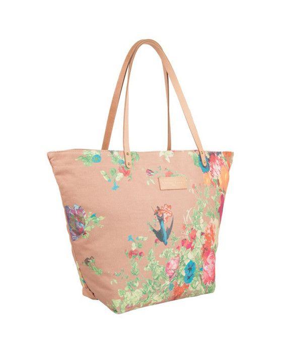 Sac shopping - Christian Lacroix - Eden 1 - Taupe - Imprimé printanier - Poche zippée