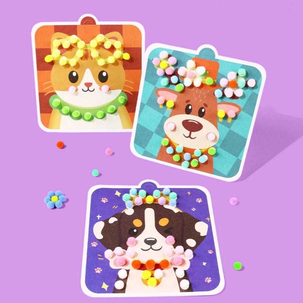 Handmade Material Children's Sticker Book Hairball Pompom Crafts Toy  Kids Activity