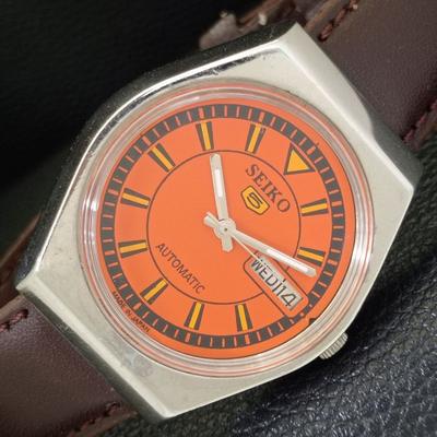 АВТОМАТИЧЕСКИЕ ВИНТАЖНЫЕ ЧАСЫ SEIKO 5 ЯПОНИЯ 6309A МУЖСКИЕ ЧАСЫ С ЦИФЕРБЛАТОМ ОРАНЖЕВОГО ЦВЕТА a702720-1