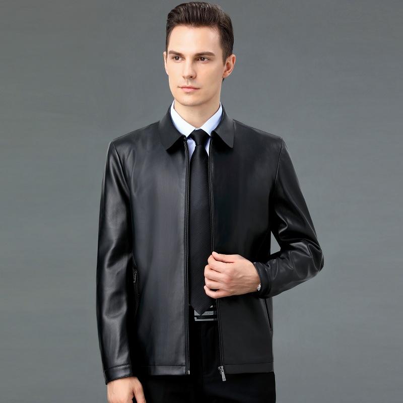 Куртка из натуральной кожи мужская из овчины среднего возраста, весенне-осенняя кожаная куртка мужская для папы, утолщенная бархатная куртка