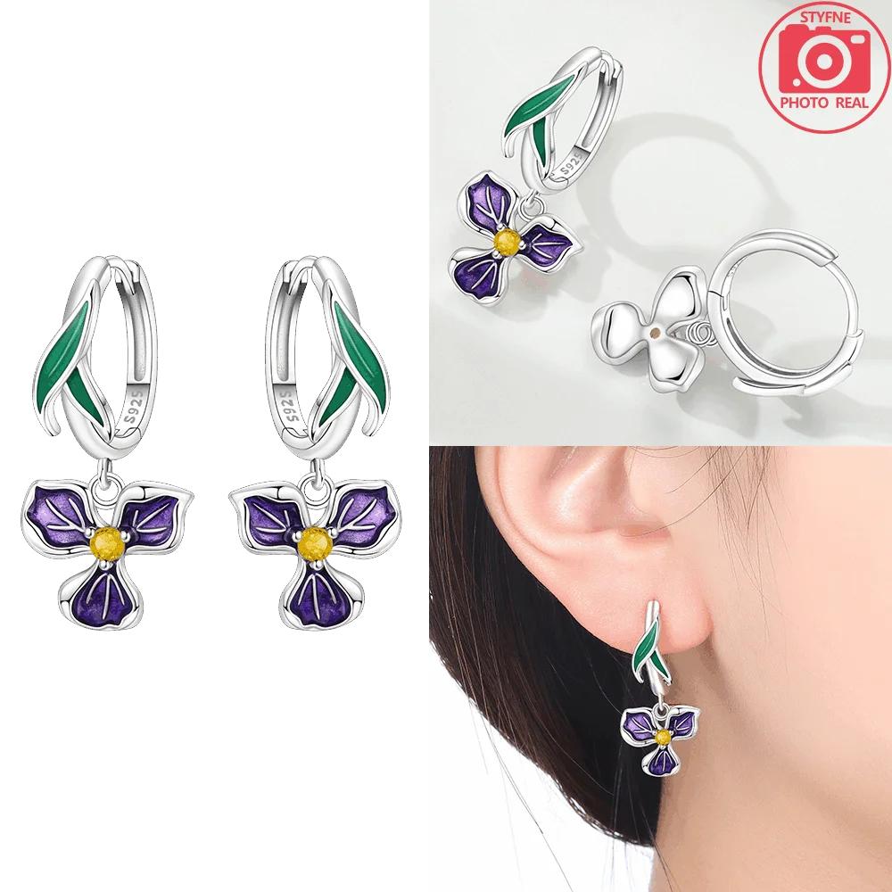 Серьги-бабочки из серебра 925 пробы, фиолетовые, с синими цирконами, подвески-бантики, женский аксессуар, подарок, ювелирные изделия на День святого Валентина