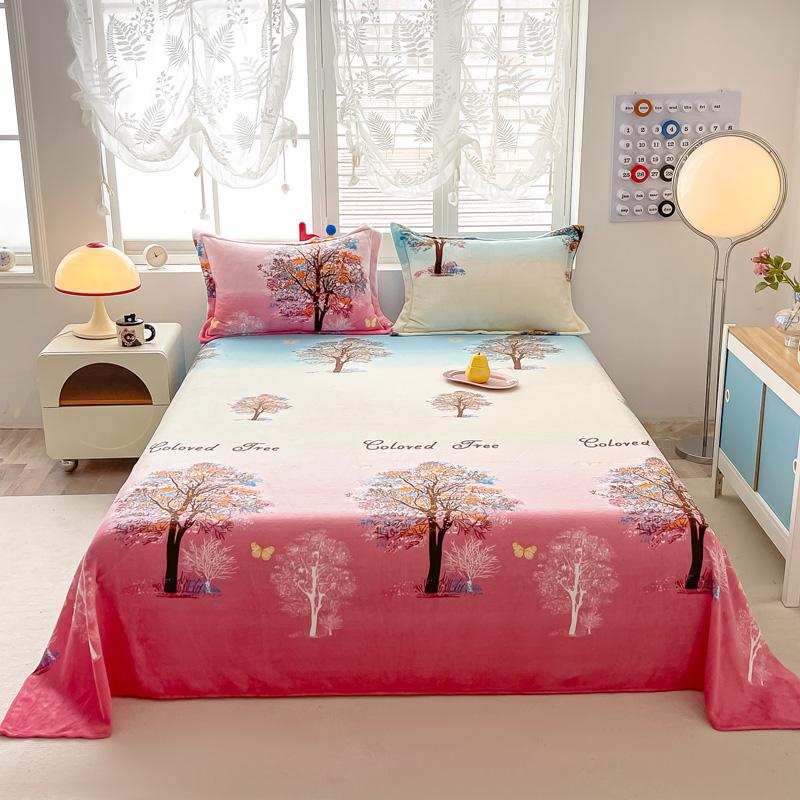 Cartoon Style Bedsheet Velvet Bed Linen Skin-friendly Flat Sheet Warm Bed Sheet for Winter Home Sheets sabanas (No Pillowcase)