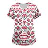 Women's Fashion Printing Short Sleeve V-neck Tops Working Pocket Blouse