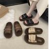 Retro Outer Wear Thick-soled Fluffy Slippers Women's 2025 New Home Outer Wear One-word Drag Autumn and Winter Home Cotton Drag