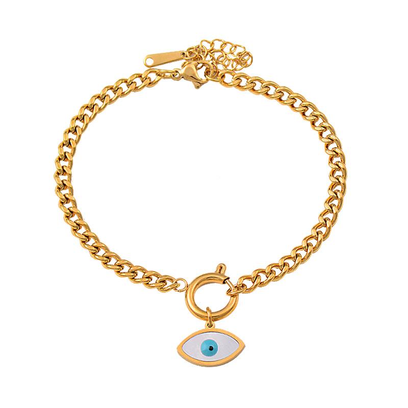 Титан, титановая сталь, белая ракушка, кулон с голубыми глазами, золотой браслет из нержавеющей стали