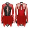 Womens Sparkling Rhinestones Dance Dress Contrast Color Irregular Hem Keyhole Back Long Sleeve Performance Outfit
