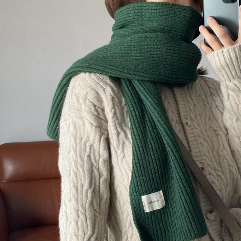 Зимний теплый шарф для женщин, модный вязаный шерстяной платок, женский платок, накидка на шею, чистый цвет