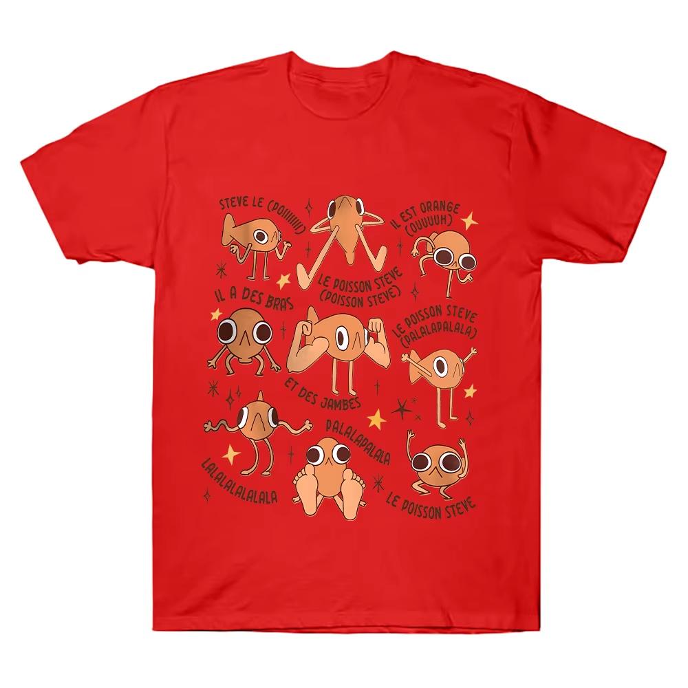 Le Poisson Steve Funny Fish Memes T-shirts Cotton Casual T-Shirt Summer Crewneck Breathable Tees Lightweight Breathable and Comfortable Clothes