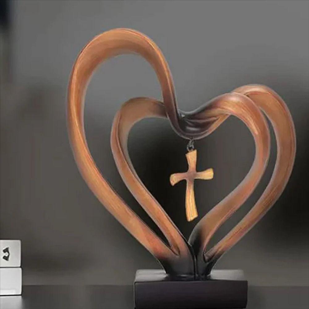 Minimalist Entwined Hearts Cross Modern Christian Standing Decor Hearts Cross Sculpture Church