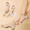 Fashion Gold Silver Low Heels Sandals for Women Open Toe Bling Shiny Summer Sandals Woman Fashion Glitter Ankle Strap Square Heel Pumps
