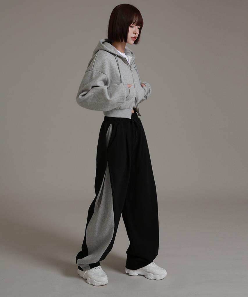 LIKE THE MOST Training Pintuck Color Block Wide Pants Black
