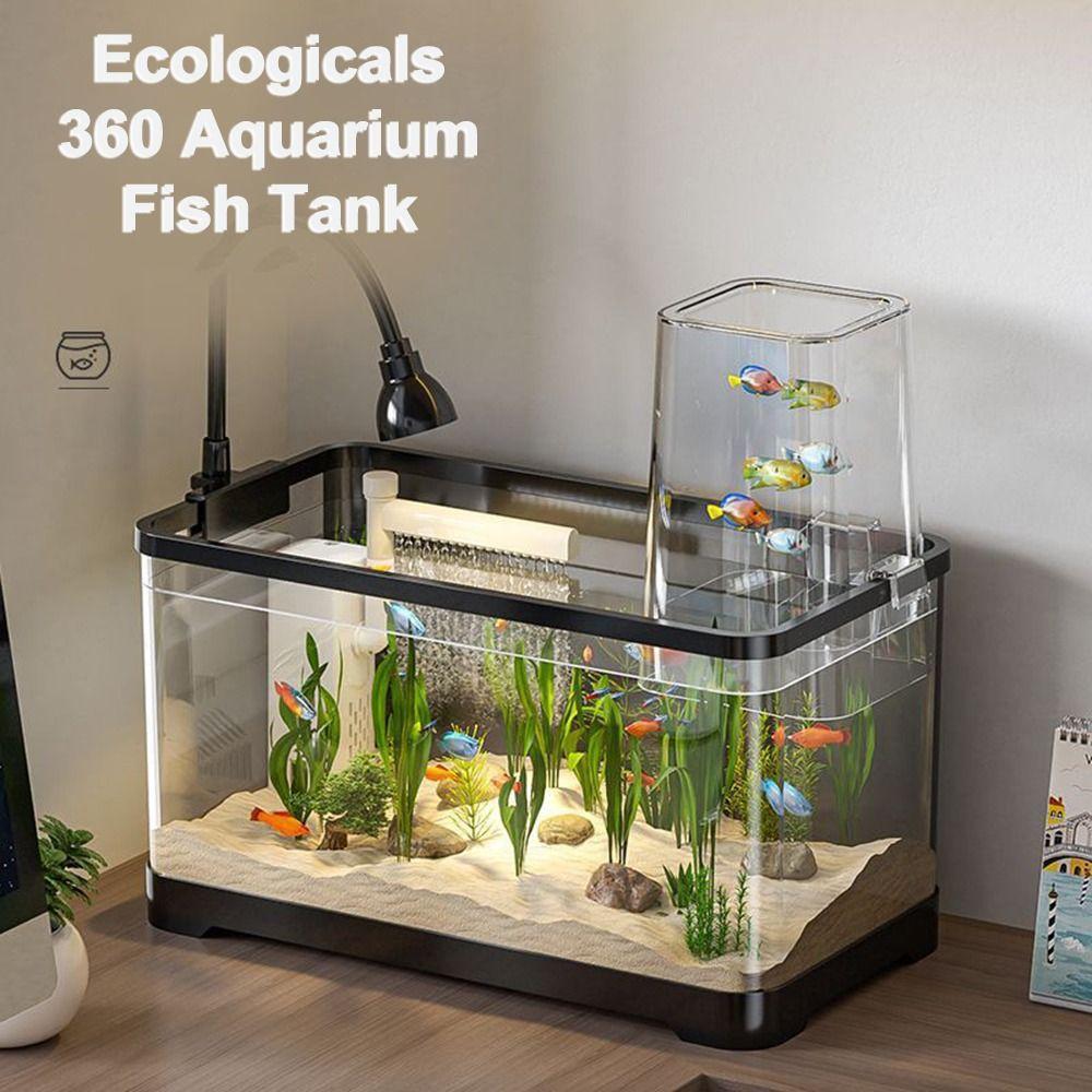 С светодиодной подсветкой 360 Аквариум Прозрачный Настольный Аквариумный Набор Новый Экологичный Аквариум для Рыб Декор