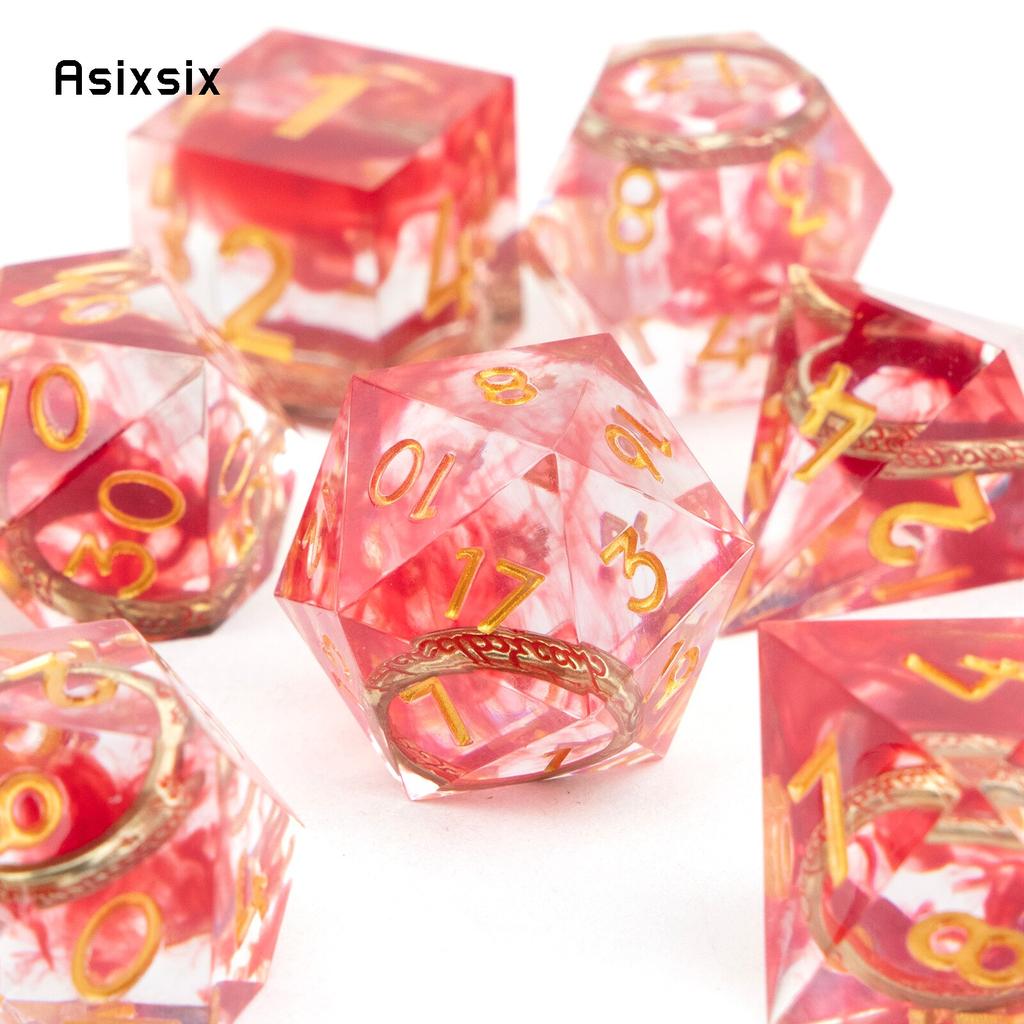 7 шт. кольцо из красной смолы с золотым номером, игральные кости с острыми краями, многогранные кубики, подходящие для ролевых ролевых игр, настольная игра