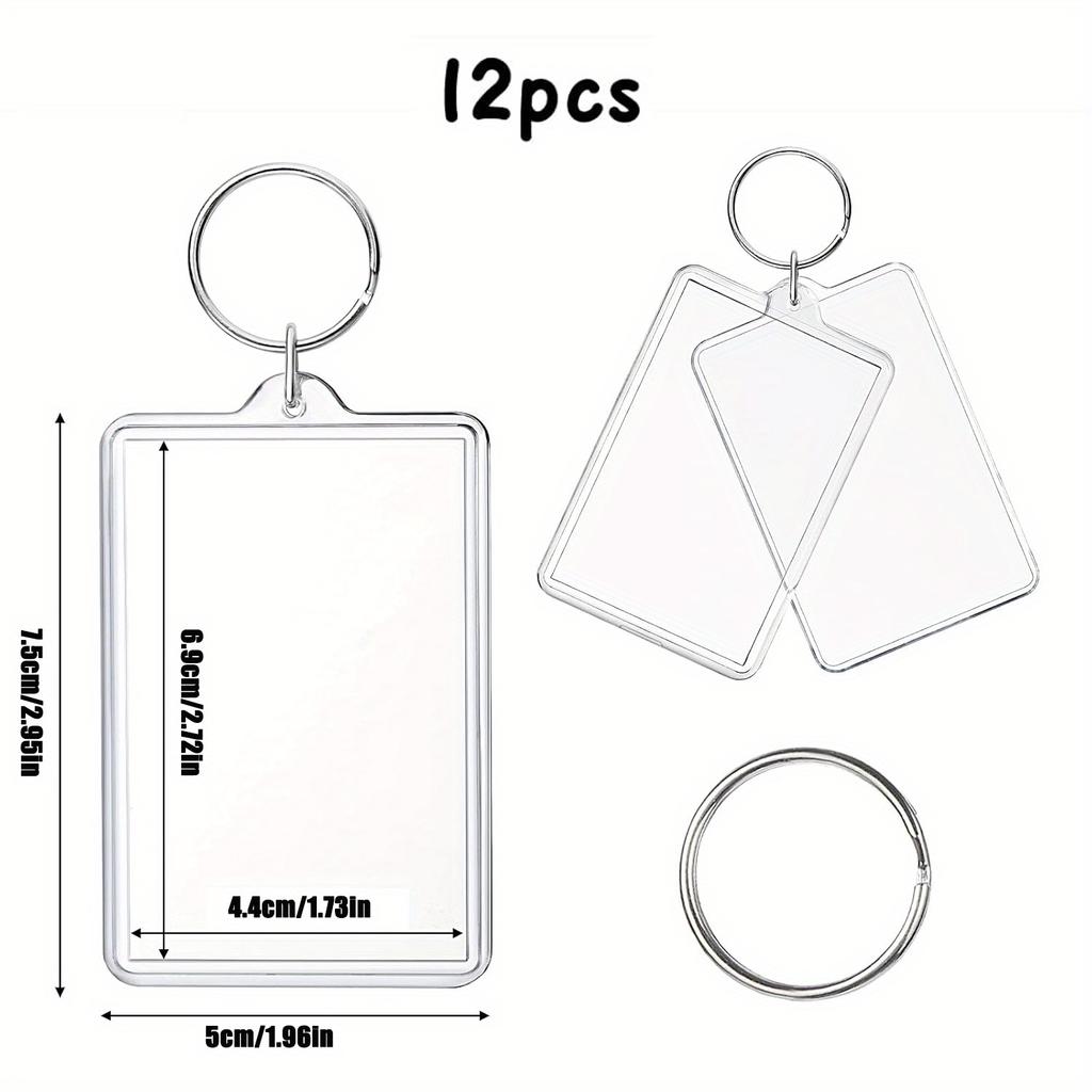12 Pieces Photo Frame Keychain, Clear Acrylic Photo Keychain for Personalisation and Passport Photo Size, Clear Double Sided Blank Picture Keychain