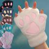 Cartoon Winter Gloves Women's Bear Plush Cat Paw Claw Gloves Cute Short Fingerless Fluffy Bear Claw Mittens For Girls Gift Party