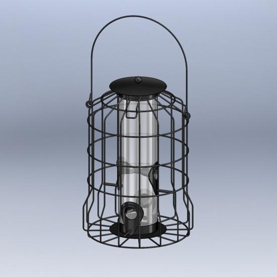 Squirrel Proof Caged Birds Feeder for Outdoor Hanging Metal Cage Seeds Tube Wild Birds Feeder with 4 Ports for Small Birds Goldfinches Chickadees