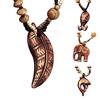 Boho Women Elephant Dolphin Fish Animal Leaf Pendant Beaded Wooden Long Necklace