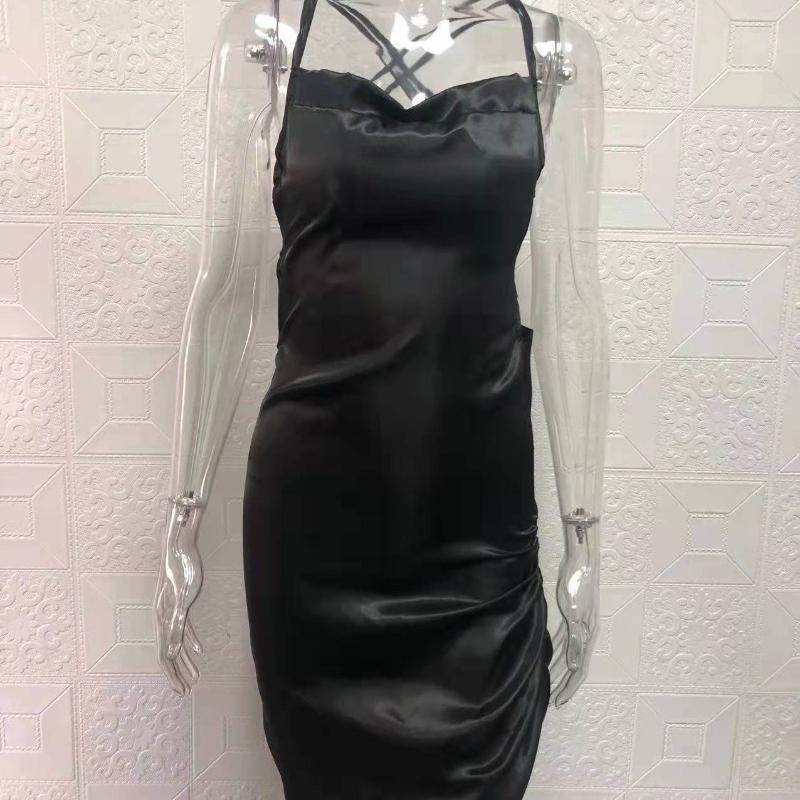 Летнее новое модное облегающее сексуальное платье на бретелях для женщин с открытой спиной, бандажное, однотонное атласное вечернее клубное платье для женщин, элегантное плиссированное повседневное женское платье 26453