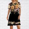 Women Casual Dress Summer Purple Petals Print Dresses For Women O-neck Short Sleeve Dress Plus Size