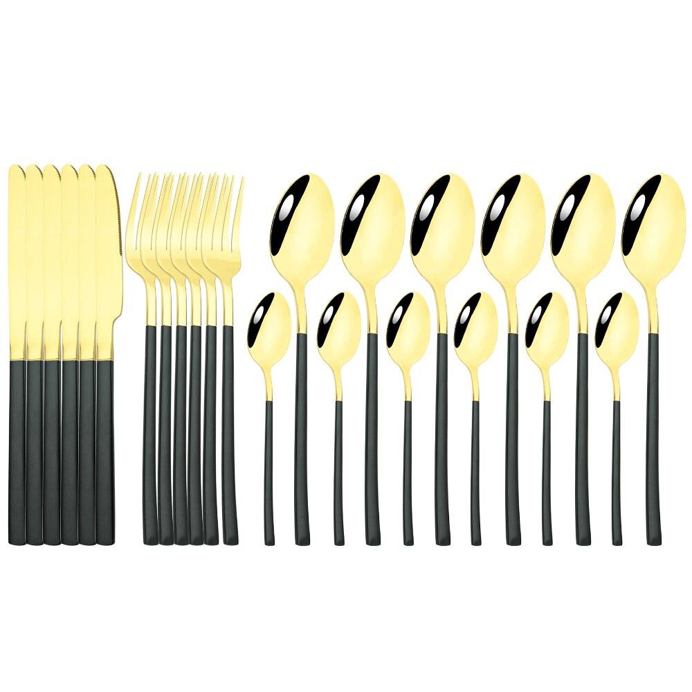 24 Pieces Sets Kitchen Tableware Cutlery Set Mint Green Gold Stainless Steel Dinnerware Set Food Flatware Mirror Silverware Set