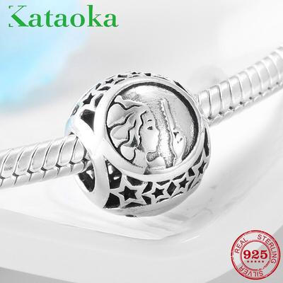 KATAOKA, настоящие бусины из стерлингового серебра 925 пробы, аксессуары в виде Девы, 12 созвездий, подходят к оригинальному европейскому шарму