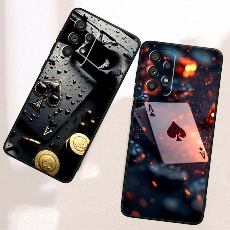 Креативные узоры игральных карт Для Samsung A73 A72 A71 A55 A54 A53 A52 A51 A13 A22 A16 A15 A12 A14 A26 A07 5G Черный чехол для телефона