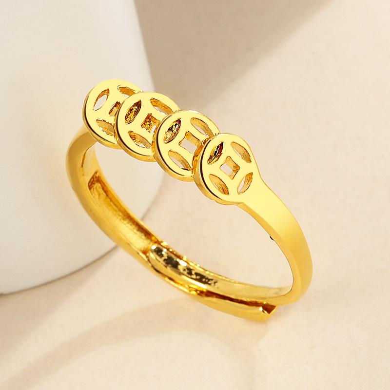 Твист Электрокардиограмма Древнее Кольцо Пять Императоров Деньги Корона Дуодуо Ретро Этнический Стиль Гравировка