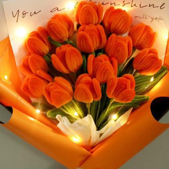 1 Set Pipe Wire Cleaners Crafts Flexible Bendable Stems Colorful Chenille Bouquet DIY Tulip Making Kit