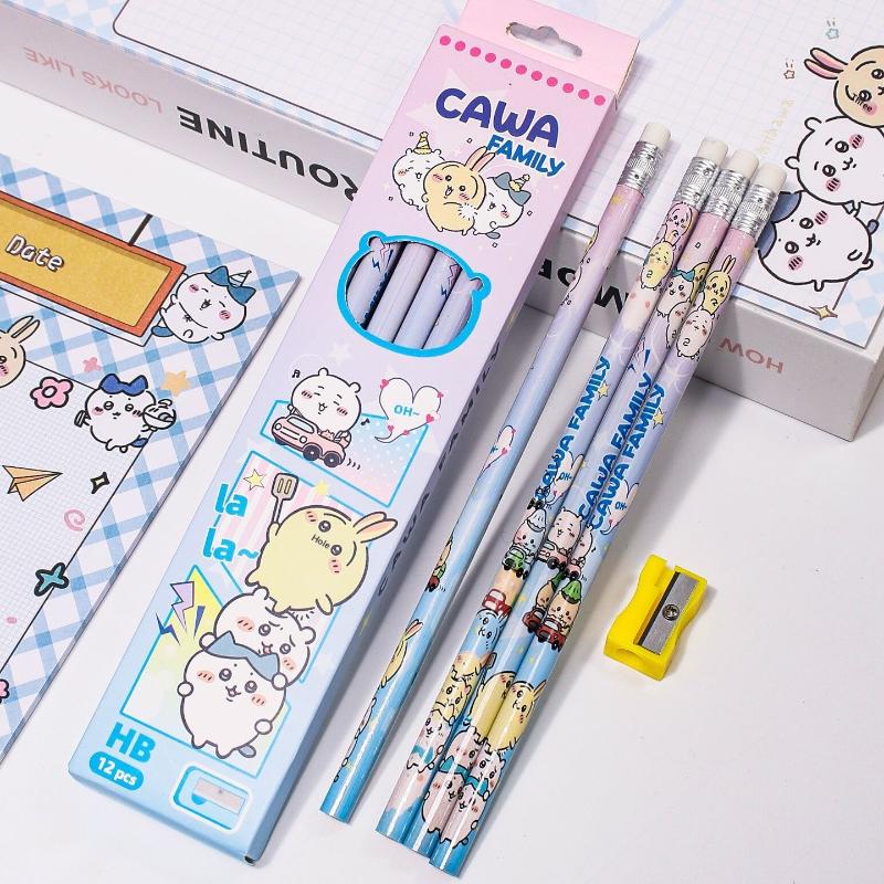 12 шт./набор Милый мультяшный Чиикава Sanrio 2B Деревянный карандаш Ластик Kawaii Карандаш HB Скетч-ручка Ручка для рисования Школьники Канцелярские товары
