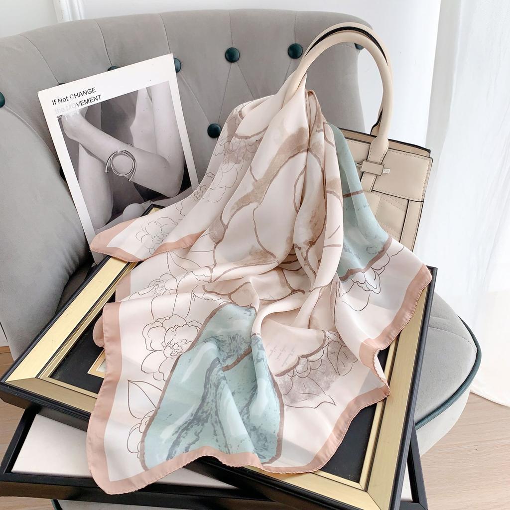 Silk Scarf Female Stripe Black and White Printing Spring and Summer New Decoration Simple Fashion Simulation Silk Square Scarf