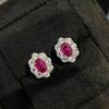 Gorgeous Inlaid Flower Ruby Earrings for Women High Quality Full Diamonds Light Luxury Earings Stud Wedding Jewelry