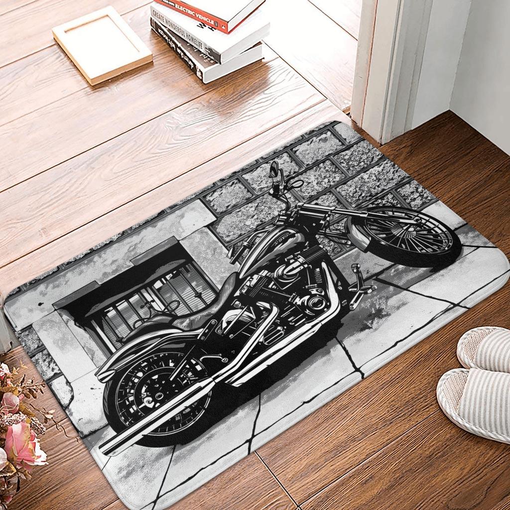 Retro Motorcycle Workshop Hip Hop Design Doormat Non-Slip Entrance Kitchen Bathroom Door Floor Mat Bedroom Balcony Carpet Rug