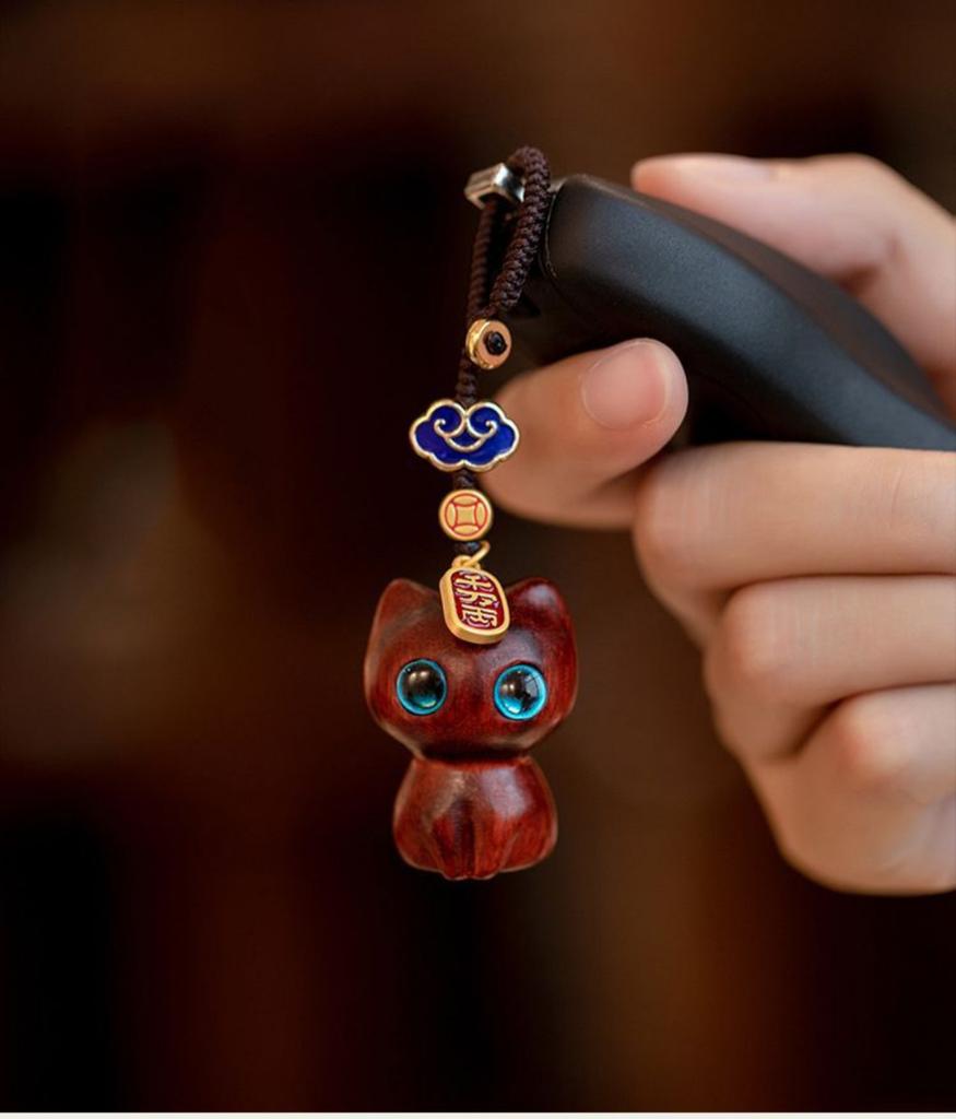 Подвеска на цепочку для мобильного телефона в виде черного кота, креативный китайский брелок для автомобиля, USB-подвеска, кукла из розового дерева