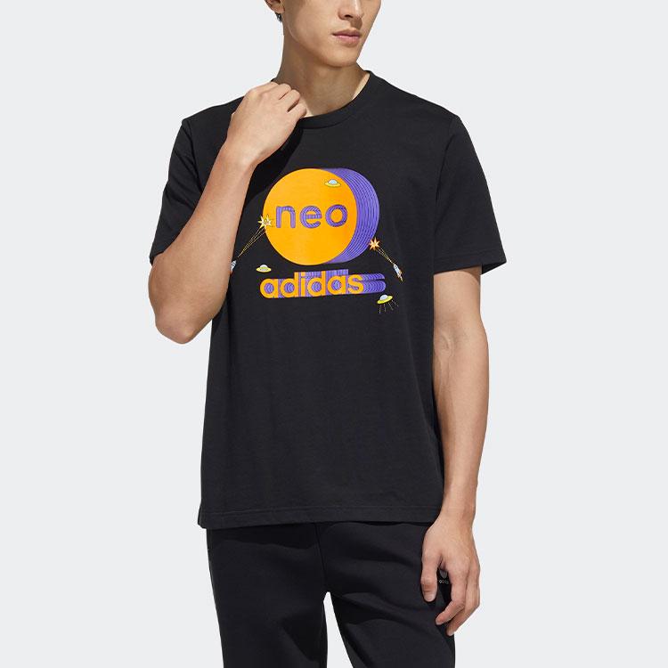 adidas Футболка из хлопка с круглым вырезом и узором Neo Colorblock, мужские топы, черная, HC9697