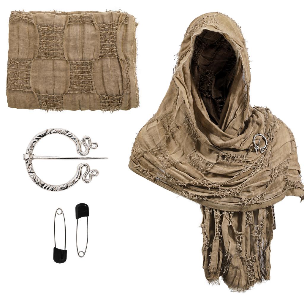 Medieval Wasteland Scarf Shawl Renaissant Costume Accessory With Shawl Brooch Unisex Cotton Blend Cloak for Halloween