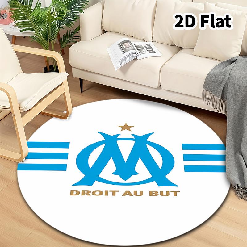Olympique De Marseille Round Area Rug Carpet Rug For Living Room Bedroom Sofa Playroom Decor Nonslip Floor Mat