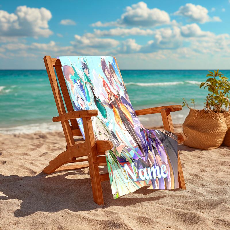 Personalized customized proof beach towel with Genshin Impact characters pattern - soft, absorbent,quick-drying,perfect swimming,camping&bathing