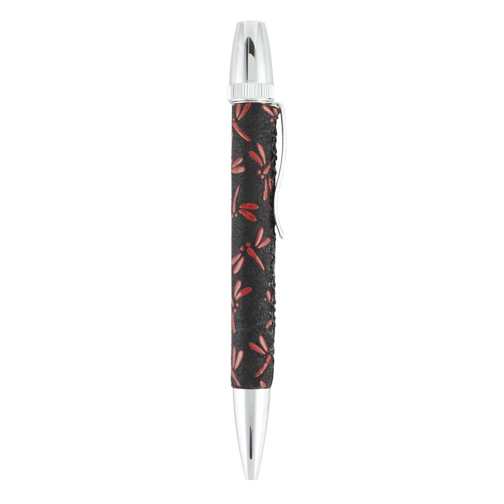 Penmode Leather Ballpoint Dragonfly Dragonfly Black x 135mm Long Pen, Long, Inden, Pattern, Red,
