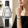 Vintage Irregular Curved Oval Women Quartz Watch Sunburst Dial Leather Strap Elegant Ladies Watches