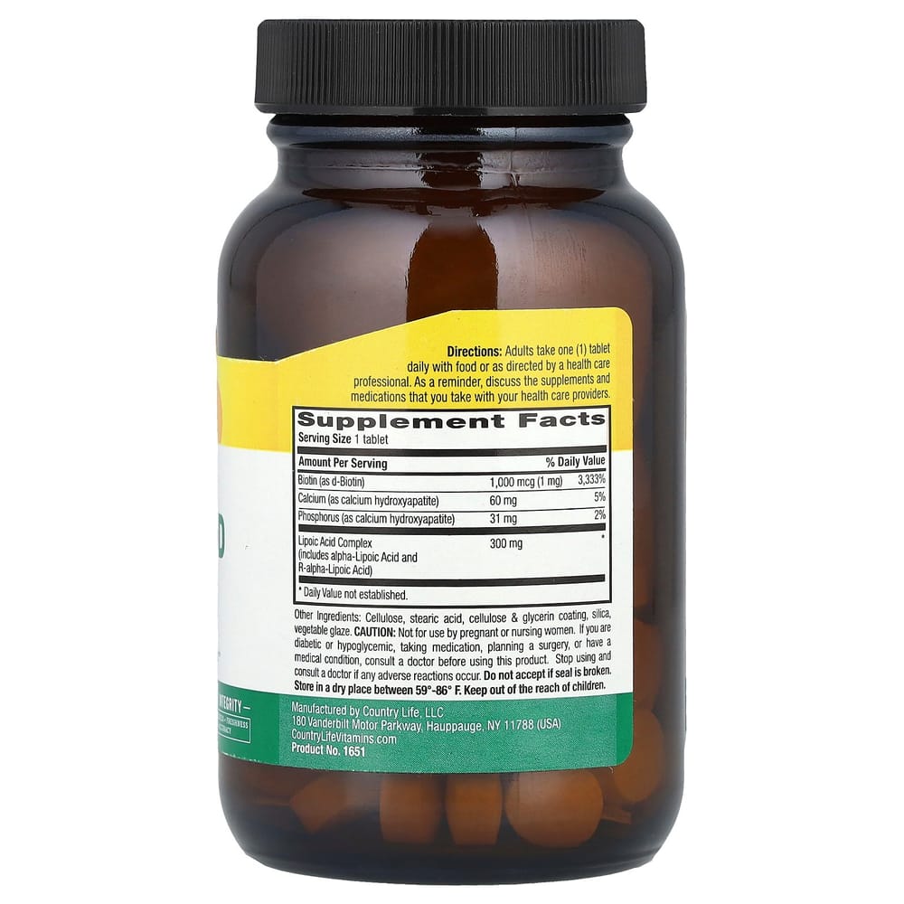 Country Life Sustained Release Alpha Lipoic Acid 300mg, 60 Tablets