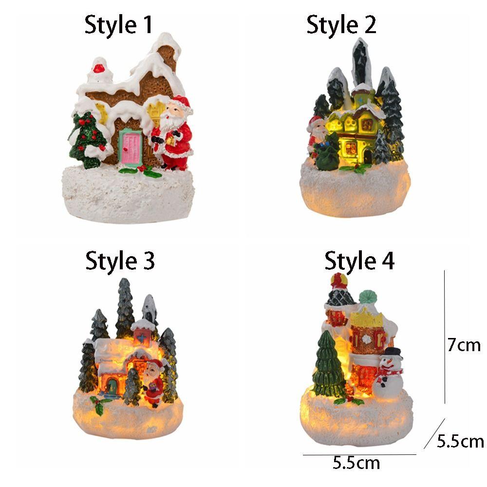 Resin House Statue Light Creative Santa Claus Snowman Lamp Miniature Figurine Sculptures  Festival